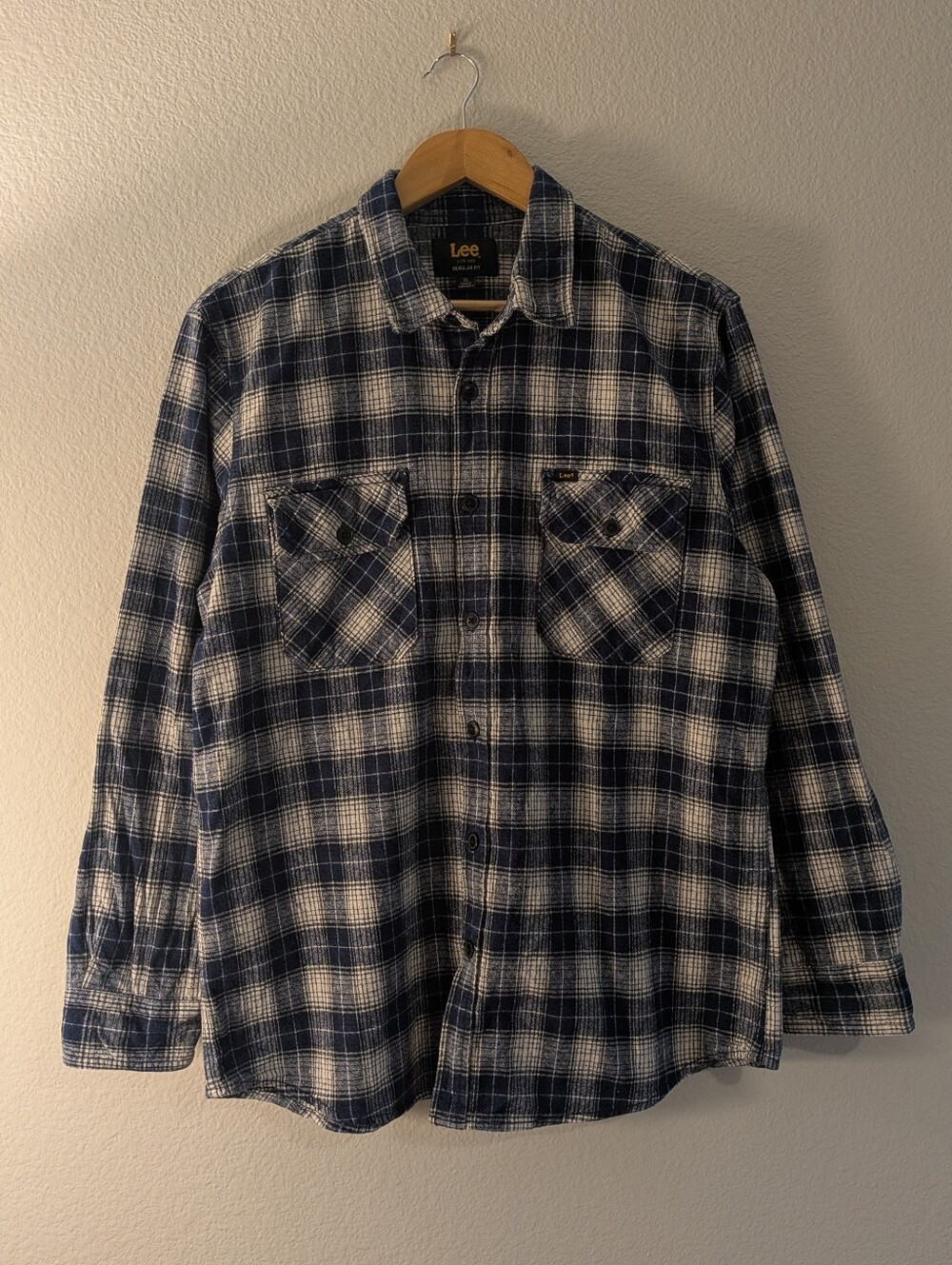 Lee Navy and White Plaid Button-Down Flannel Shirt